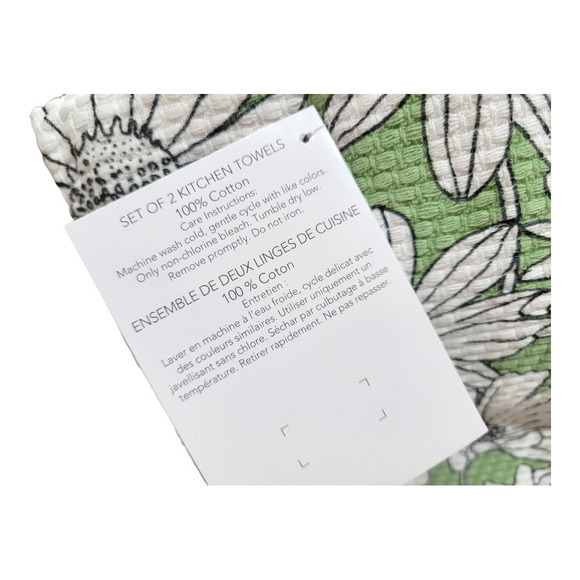 NEW KitchenAid Daisies Pattern Kitchen Towels 16" x 28"[Green & White](Set of 2) - Picture 3 of 3